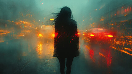 a glitch in matrix happens in a modern city in Poland, leaving a young woman disoriented,generative ai