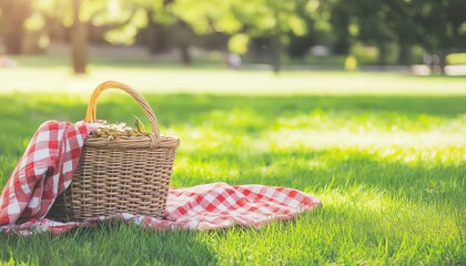 Picnic Basket on Sunny Day in the Park