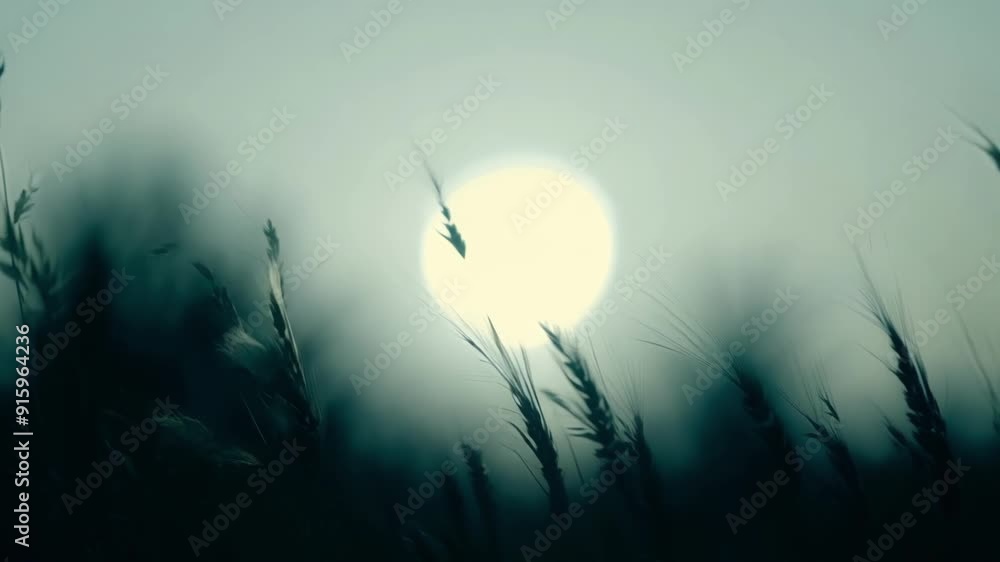 Poster closeup of tiny silhouettes of grass blades swaying gently in the breeze like dancers performing a d