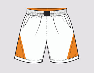 Basketball Shorts jersey design flat sketch Illustration, wide leg boxing shorts concept with front and back view. oversize active wear shorts design