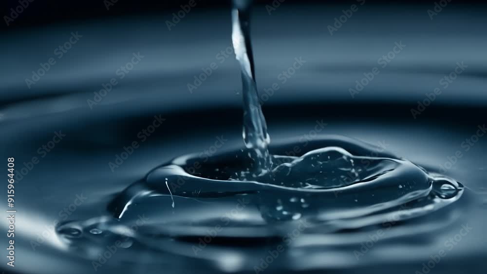 Poster in a dark and moody setting a single water droplet falls from above and bounces off a wet surface cr