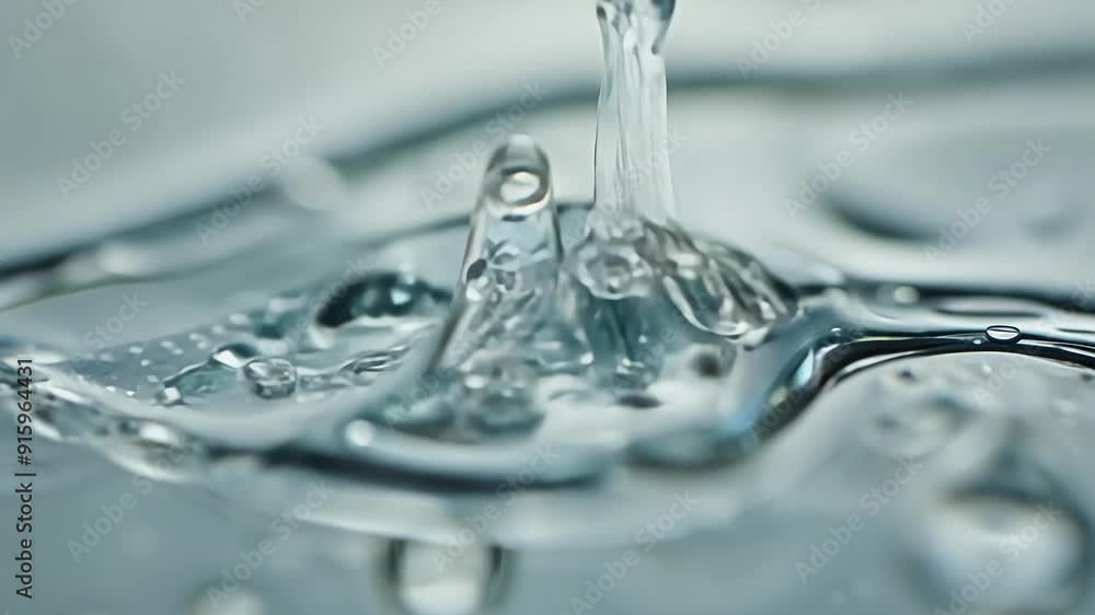 Fototapete With a macro lens the camera captures the intricate patterns and shapes of water droplets forming and colliding with each other on a smooth surface.