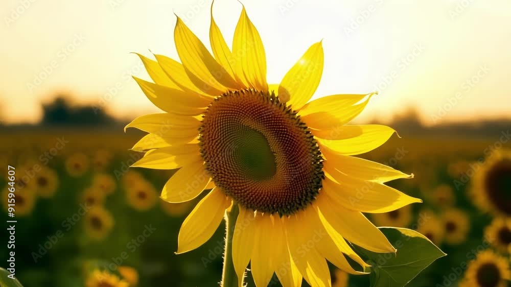Poster A sunflower bud almost fully open with only a few petals left to unfurl turns its head towards the sun as if to bask in its warmth.