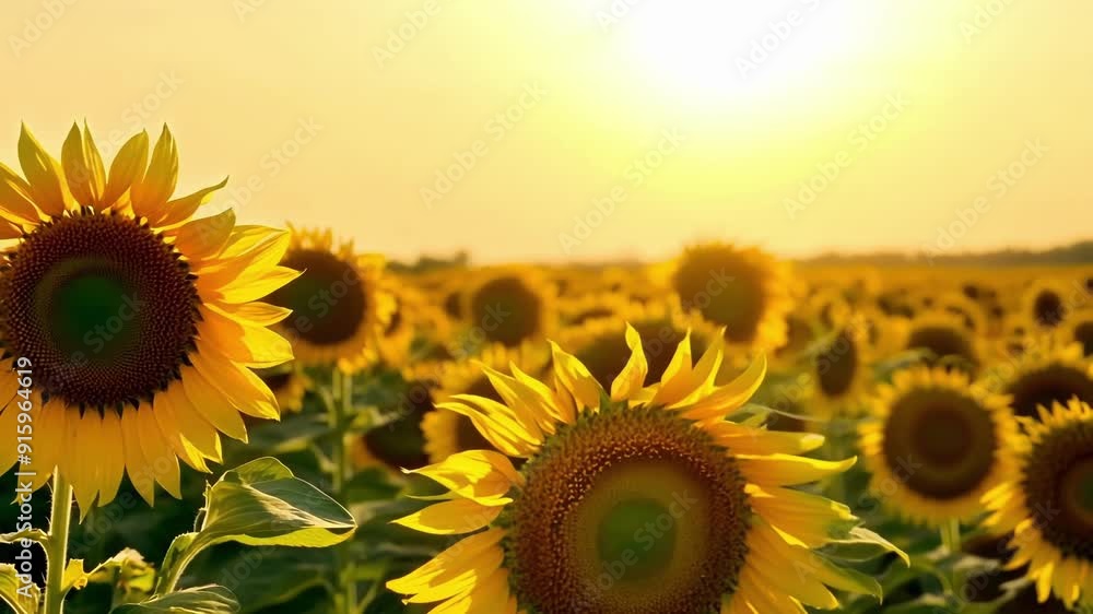 Poster a group of sunflowers their heads all pointing in the same direction swaying in unison as they track