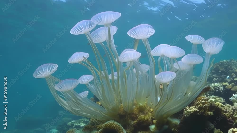 Poster with their translucent bodies protruding from their hard coral skeletons the polyps appear as if the