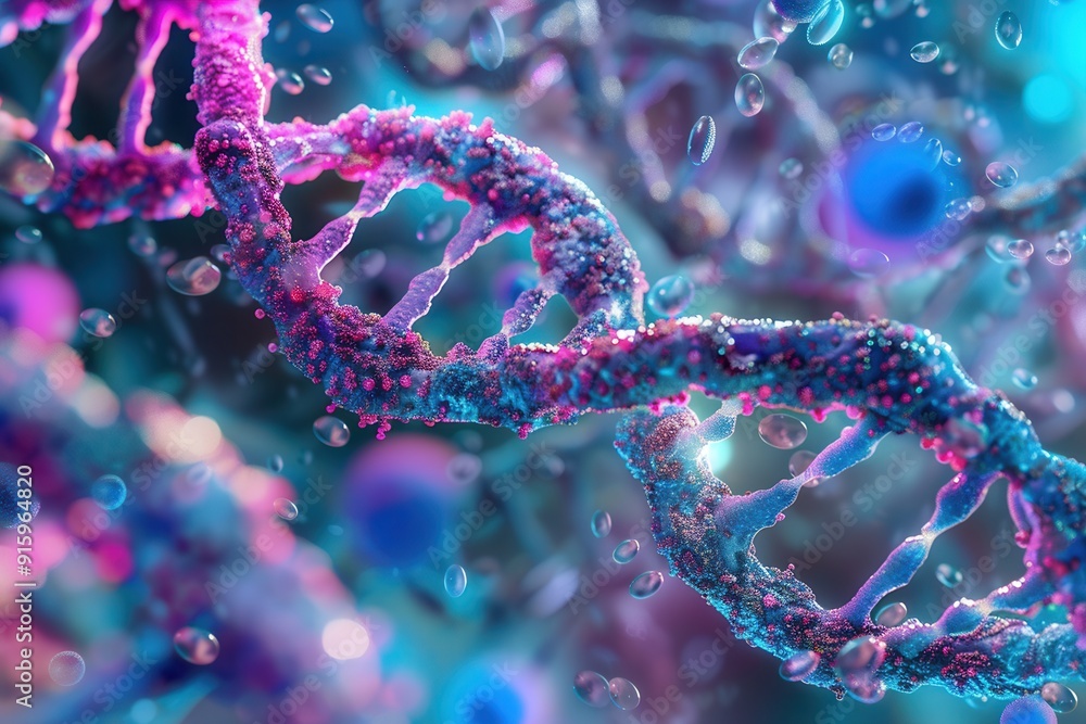 Poster the cellular structure showcases distinct nuclei and detailed dna strands intertwined, highlighting 