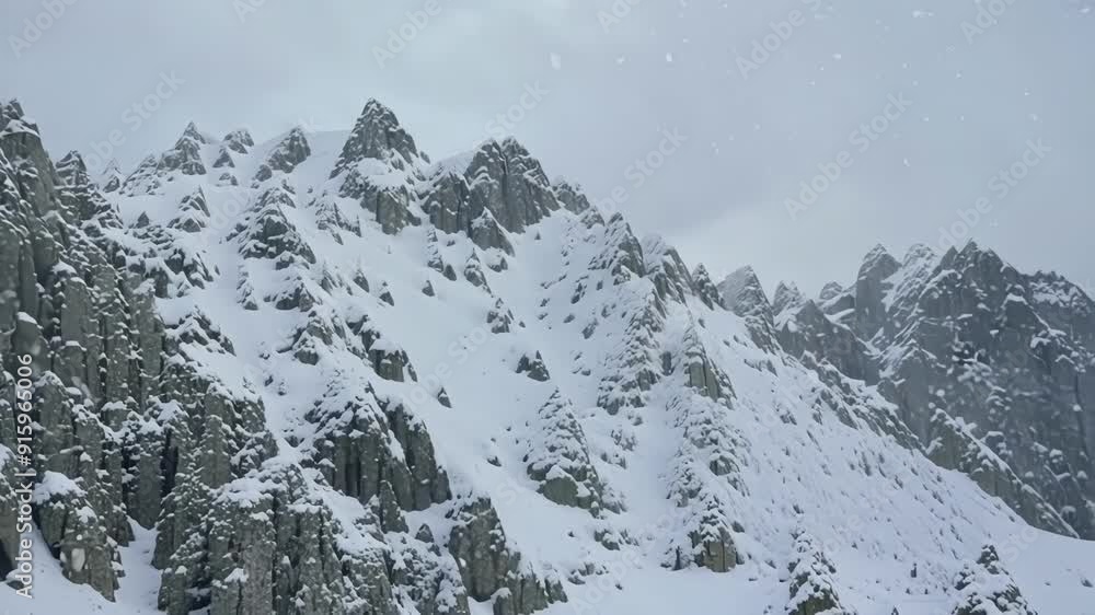 Poster breathtaking view of snowflakes forming on the surface of a mountain creating a snowy landscape that