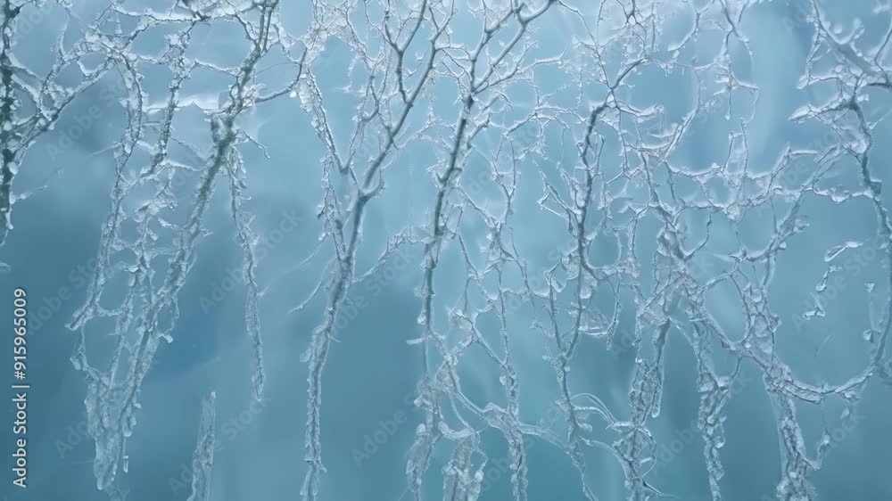 Poster a zoomedin shot of frost appearing across the window resembling thin fingers reaching towards the ce