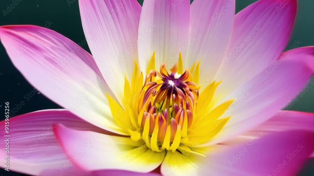 Poster the vibrant pink petals of a water lily slowly opening in perfect symmetry creating a mesmerizing an