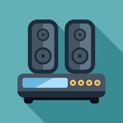 Home theater sound system playing music with two speakers and long shadow