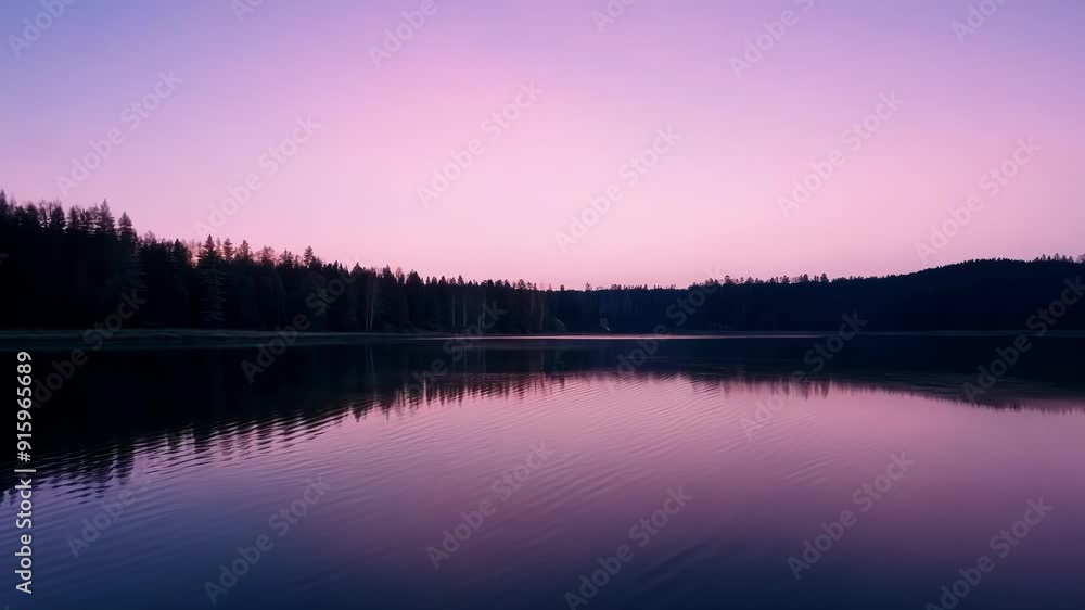 Poster the camera pans across a calm lake reflecting the last remaining stars as the sky slowly changes to 