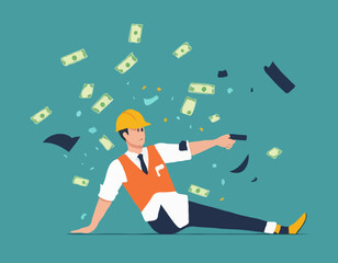 Injured worker see his money flying flying away. stock illustration
