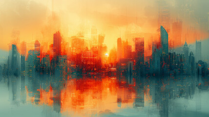 Double exposure image on the concept of construction and urban architecture.generative ai