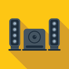 Home sound system playing music with long shadow on yellow background