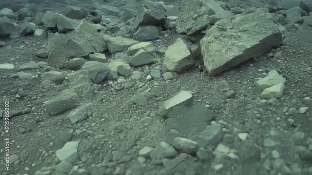 Poster a closeup shot shows small chunks of rock tered across a barren landscape evidence of weathering and