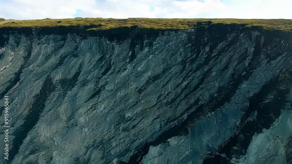 Poster a drone captures a stunning aerial view of a dramatic cliff face showcasing the varying layers and t