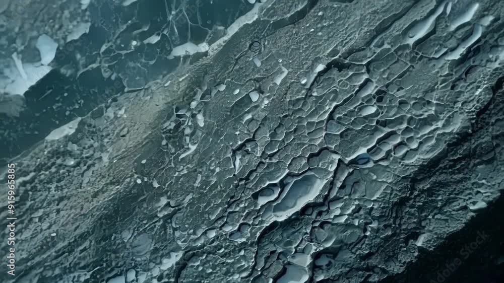 Poster a closeup shot reveals intricate patterns carved into a large rock created by the constant freezetha