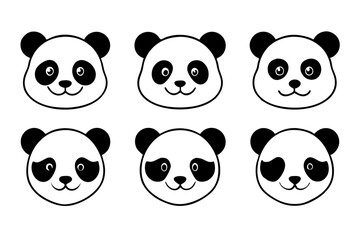 set of funny panda vector illustration, silhouette, logo icon and line art Bundle files