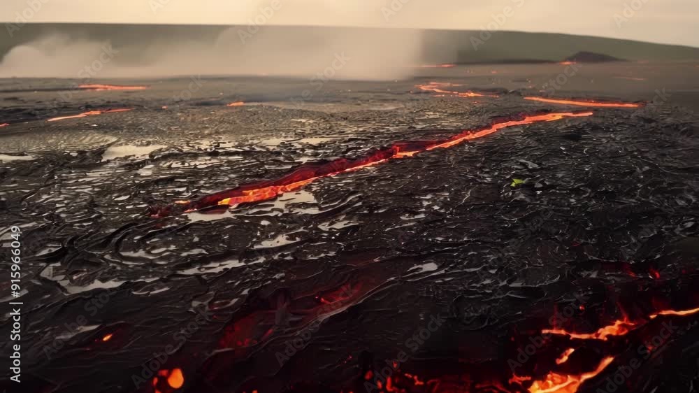 Poster the surface of the lava flow takes on a smooth glasslike sheen as it cools and solidifies revealing 