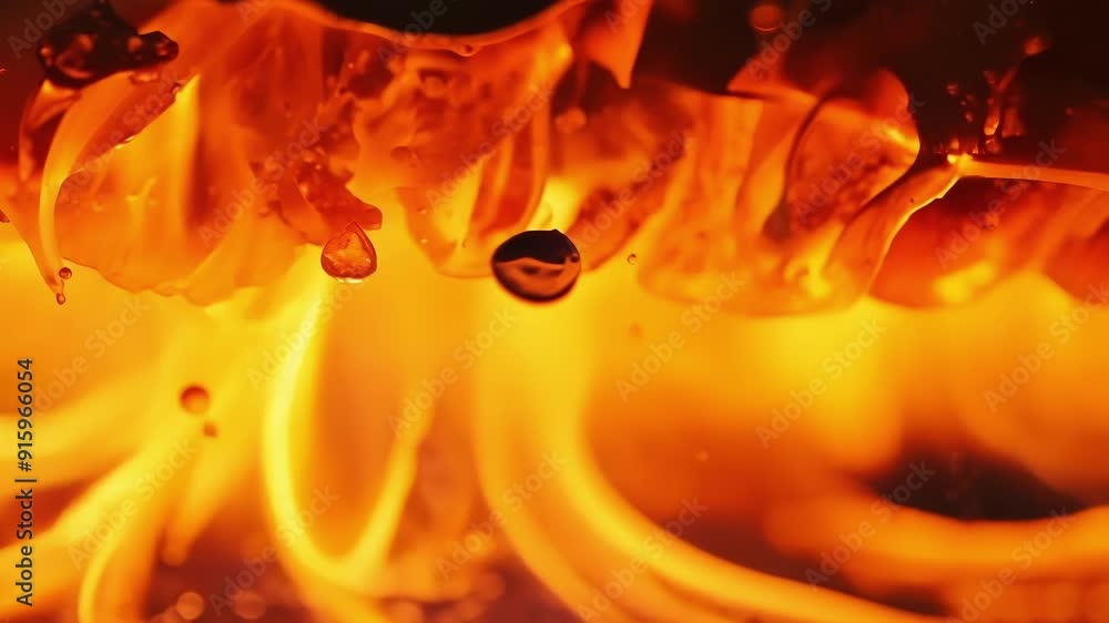 Leinwandbilder in a slowmotion shot small droplets of lava splatter and sizzle as they come into contact with coole