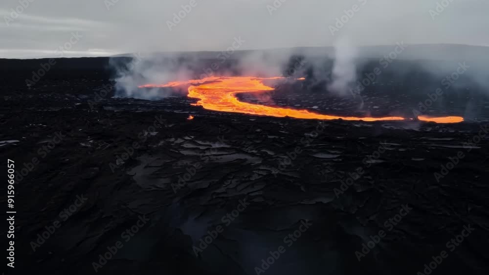 Poster the intense heat of the cooled lava still radiates giving off an otherworldly glow and creating a me