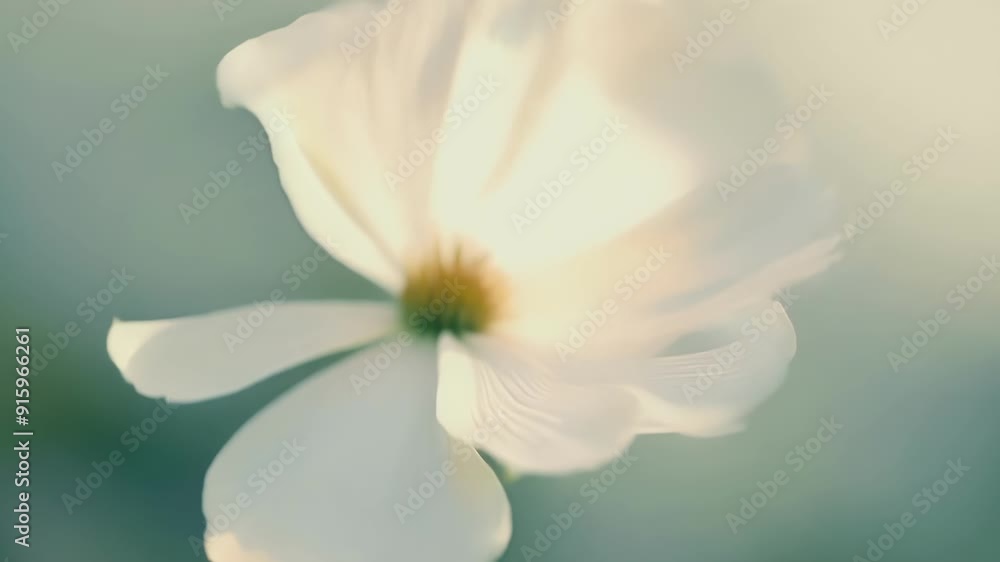 Poster a closeup of a delicate white flower dispersing its petals in the wind creating a breathtaking swirl