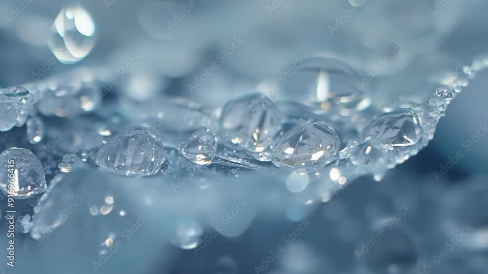 Poster extreme closeup footage of water droplets forming on the edges of broken ice pieces creating a seren
