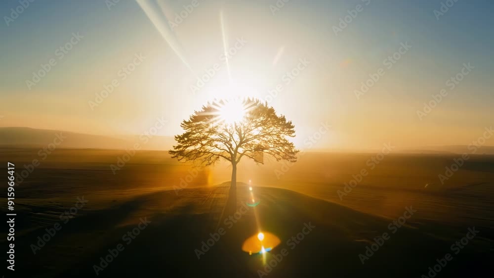 Poster the sun moves higher in the sky creating a blazing ring of light behind the silhouette of a lone tre