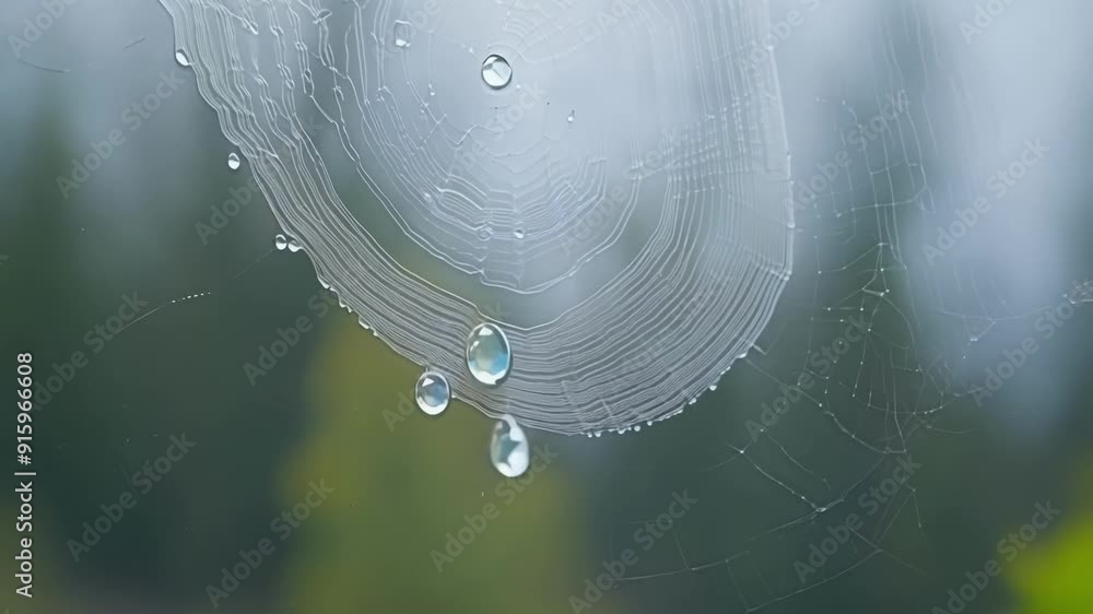 Poster the intricate details of water droplets clinging to a spider web showcasing the webs impressive abil