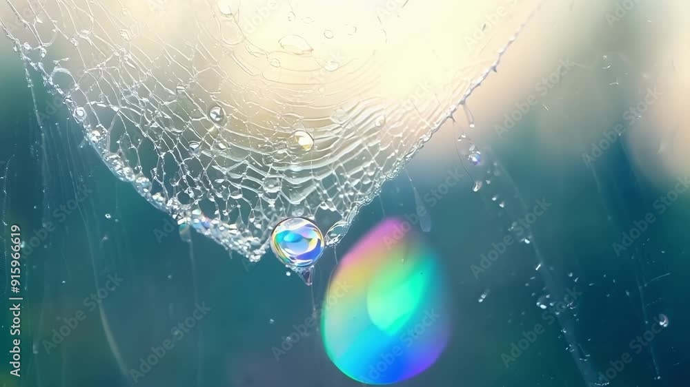 Aufkleber A mesmerizing closeup of dewdrops on a spider web each one catching and refracting the sunlight in a dazzling display.