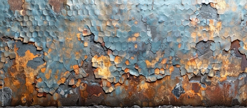 Poster abstract rusty surface with hexagon pattern