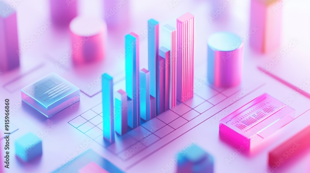 Poster a minimalistic and modern illustration of business charts, graphs and bar graphs showing sales data 