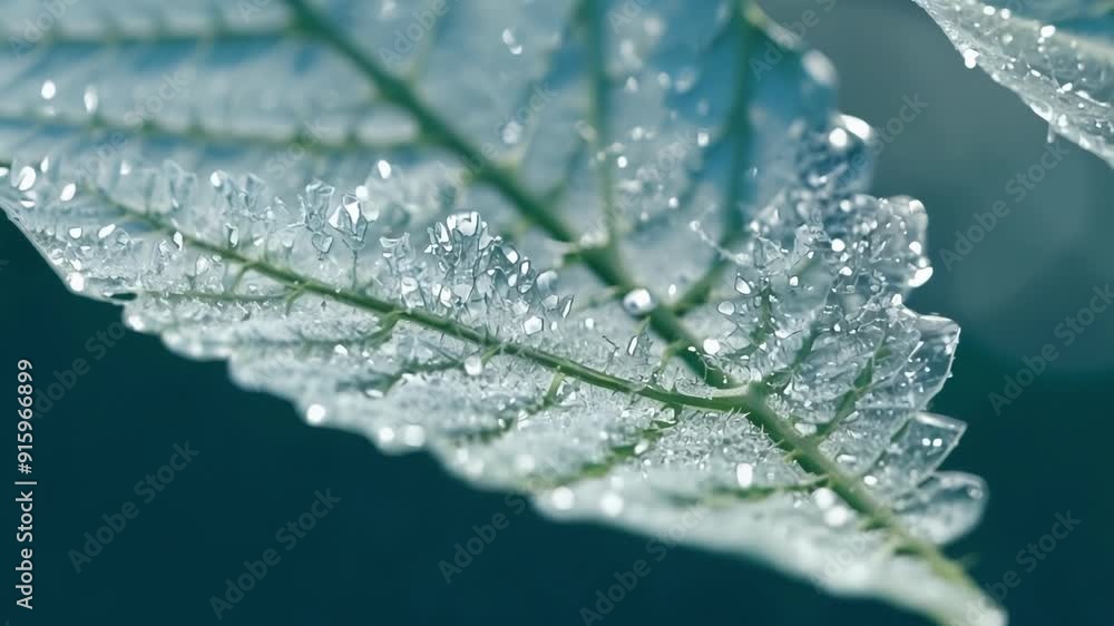 Poster A zoomedin view of a leaf covered in a thin layer of ice crystals showcasing the intricate weblike patterns created by the freezing water molecules.