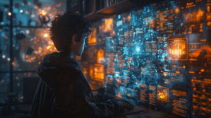 Obraz premium a student learning from a virtual tutor, represented by the GPT AI.generative ai