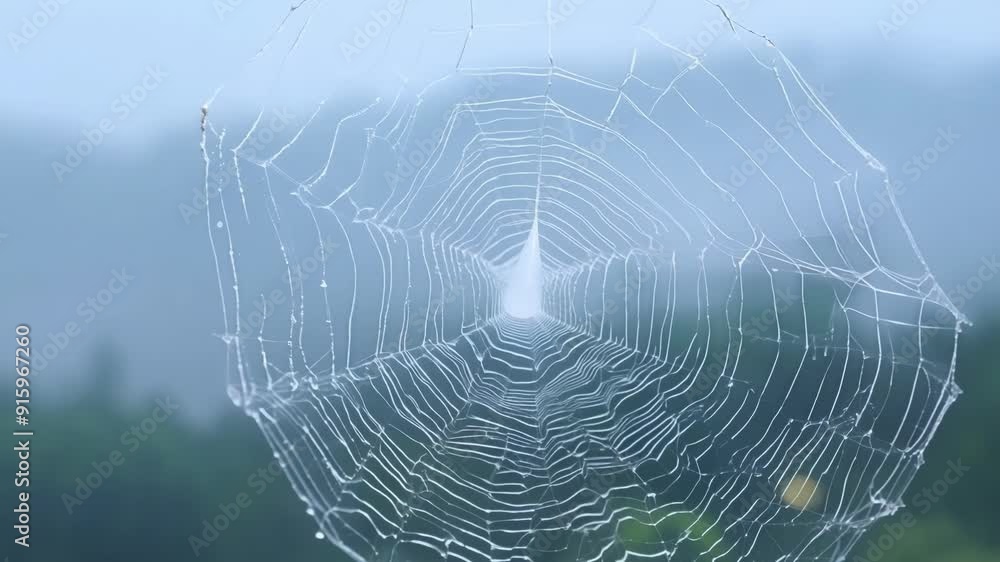 Poster a spiderweb coated in mist gradually revealing intricate details as the fog dissipates.