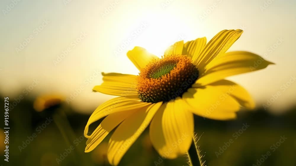 Poster a vibrant daisy petals slowly turn towards the sun soaking up its rays and leaning towards its warmt