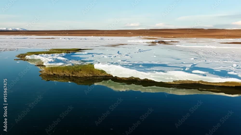 Poster the camera captures the final moments of a large chunk of ice breaking off and floating away signali