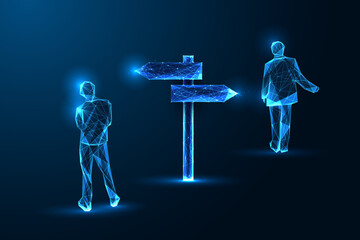 Conflict of interests, disagreement, business tension abstract concept on dark blue background