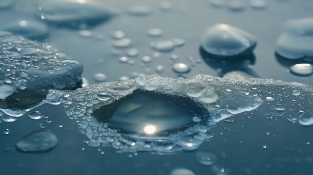 The camera focuses on a group of small rocks ped under the ice slowly being released and floating to the surface as the ice melts away.