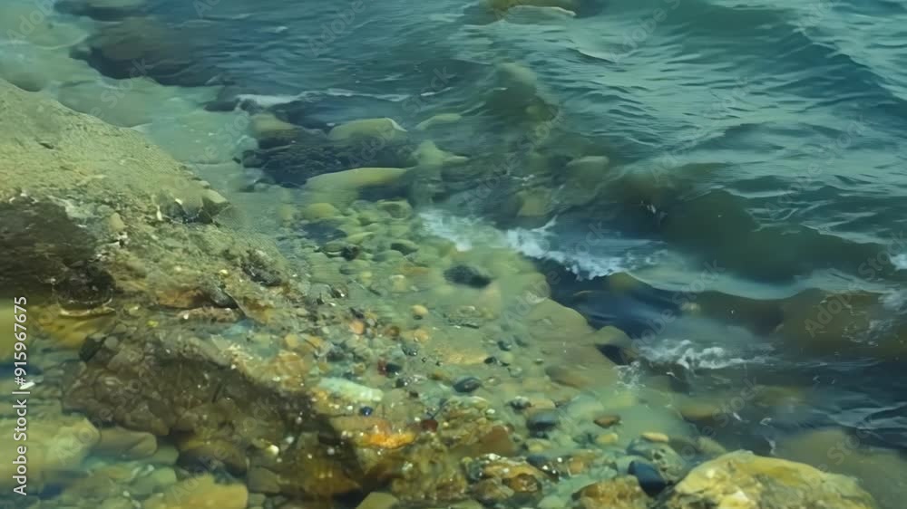 Poster closeup footage of water receding along the edges of a rock pool as the tide begins to go out exposi