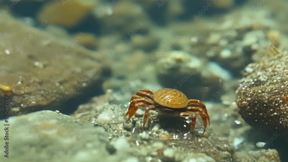 Poster A macro shot of tiny hermit crabs scurrying across the surface of the rocks as the tide shifts searching for new hiding spots.