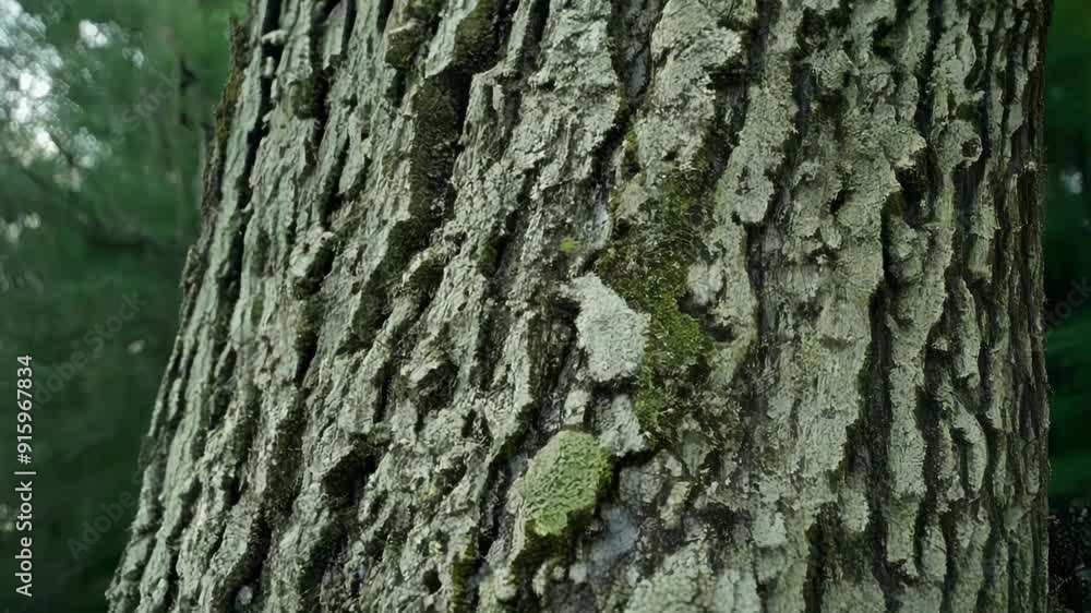 Poster Closeup footage of lichens branching out and covering the entire perimeter of a tree trunk creating a stunning display of natural geometry.