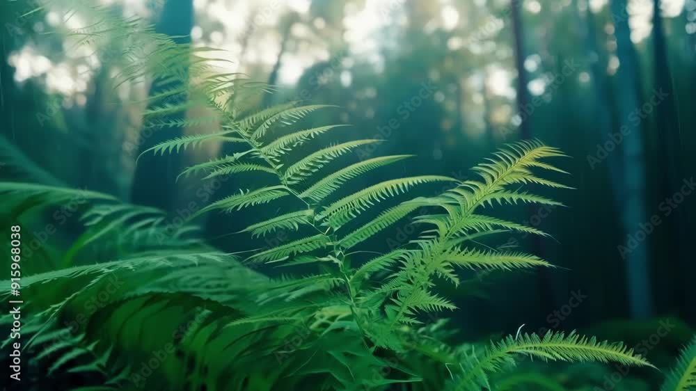 Poster A timelapse reveals the gradual growth of a fern with each frame showing the expansion of its fern fronds as they spread and multiply a the damp underbrush.