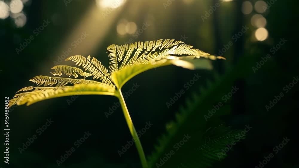 Aufkleber In a dimly lit clearing a single fern leaf catches a stray ray of sunshine highlighting the soft ridges and intricate patterns that make up its unique structure.