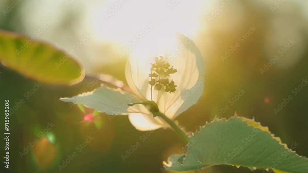 Poster A small bud on a tree branch begins to bloom capturing the subtle changes of nature as summer approaches.