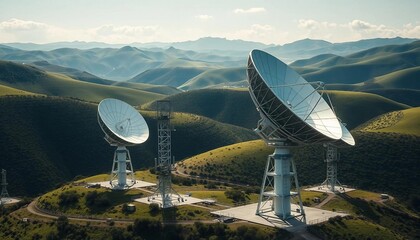 Obraz premium huge satellite dishes at the open field and sky 