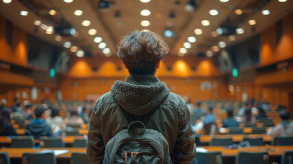 American university lecturer giving a lecture in the classroom.generative ai