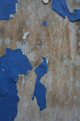 Peinture bleue écaillée sur du bois