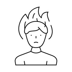 burning head stress line icon vector. burning head stress sign. isolated contour symbol black illustration