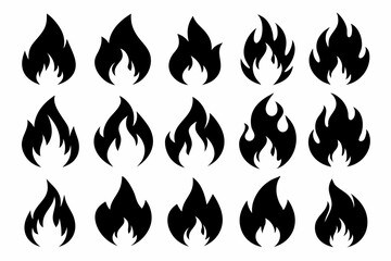 Fire icon vector set, Fire flame icons bundle	